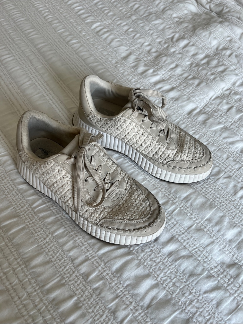 Dolce Vita Beige Knit Lace-Up Sneakers